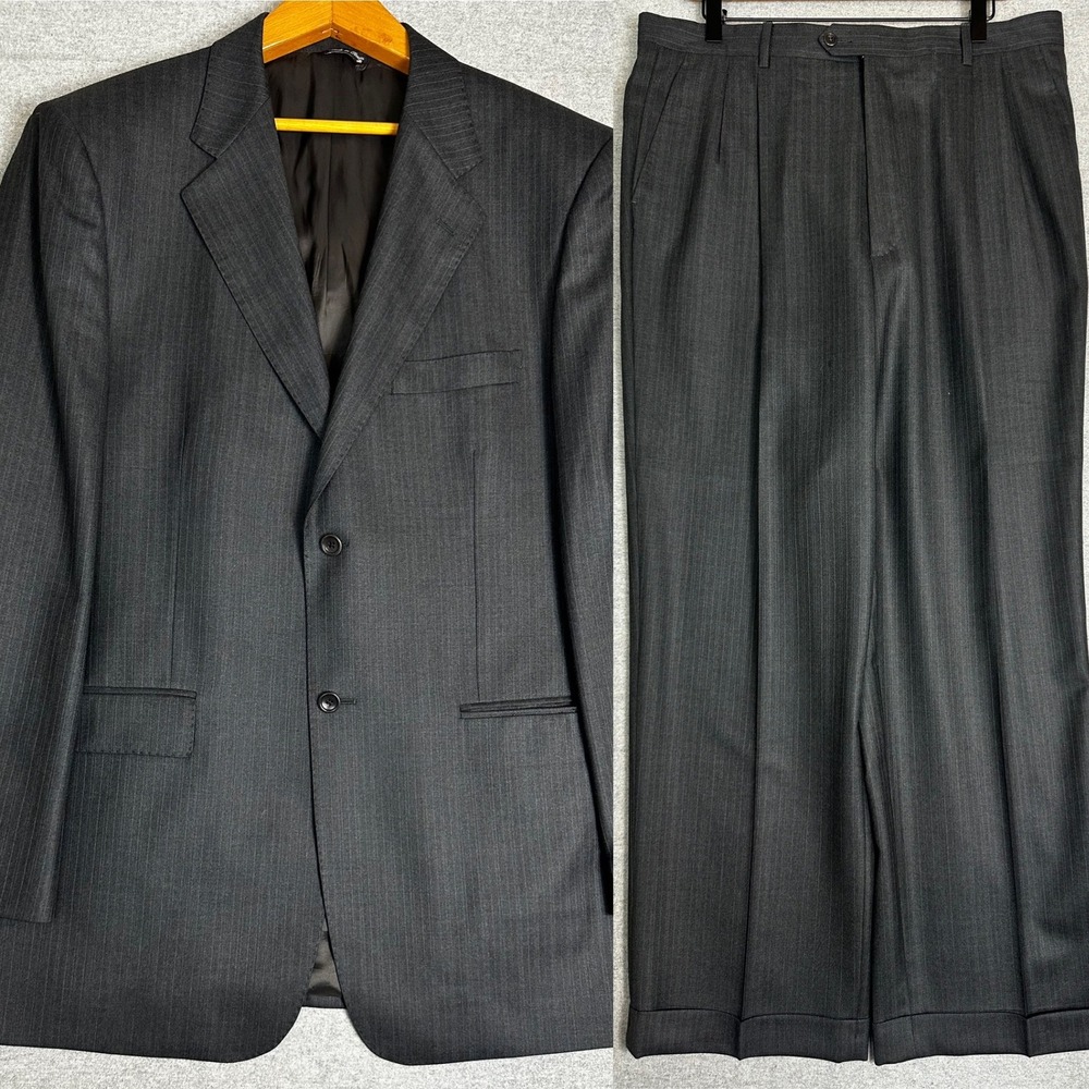 Ermenegildo Zegna Traveller Suit 44R 34 Charcoal Grey Pintstripe Wool Made Italy